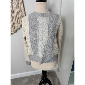 Anthropologie Sleeping on Snow White Gray Cableknit Alpaca Elbow Patch Sweater S